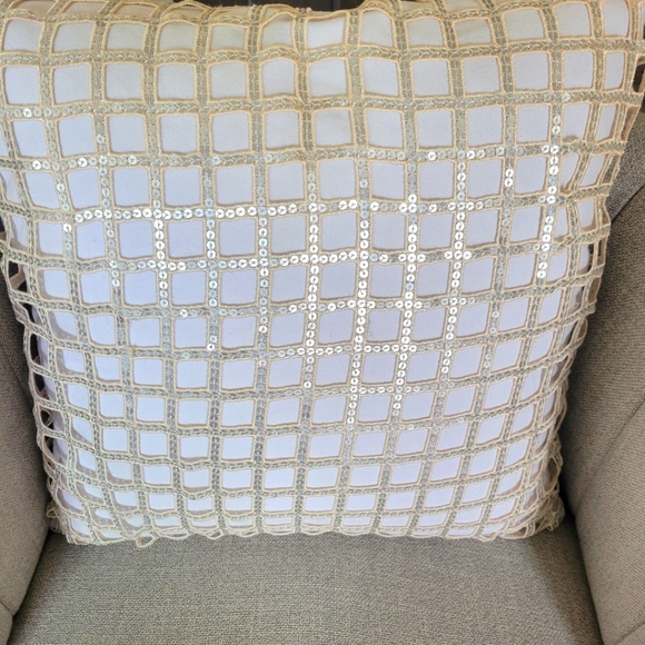 2 Hallmart Collectibles 20'' Square Sequin Lace Decorative Throw Pillow, Ivory - Picture 2 of 4
